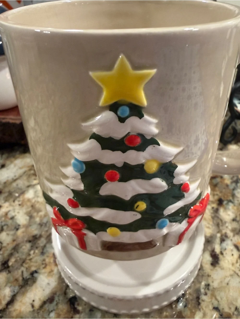 Vintage 1981 Otagiri Christmas Mug with 3-D Christmas Tree Design.